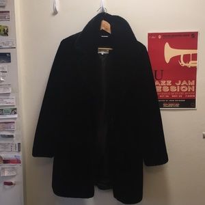 CALVIN KLEIN black faux fur coat, size M